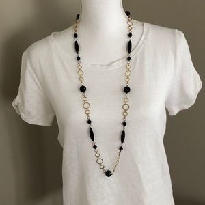 Onyx and gold long station necklace